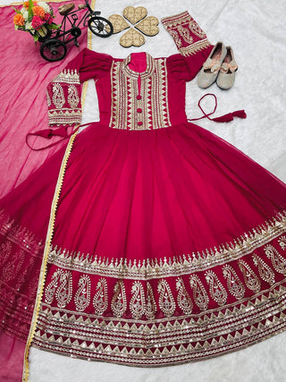 heavy-fox-georgette-girls-gown-dupatta-set-embroidery-sequence-work-color-rani-3