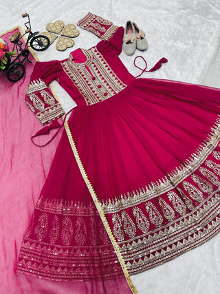 heavy-fox-georgette-girls-gown-dupatta-set-embroidery-sequence-work-color-rani-4