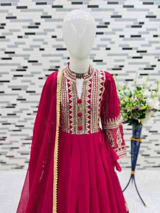 heavy-fox-georgette-girls-gown-dupatta-set-embroidery-sequence-work-color-rani-5