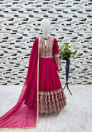 heavy-fox-georgette-girls-gown-dupatta-set-embroidery-sequence-work-color-rani-6