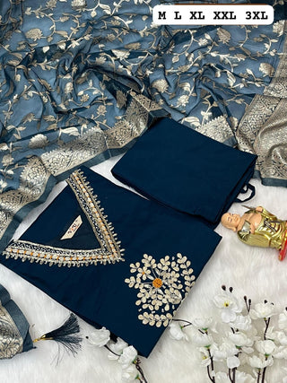 heavy-pure-muslin-viscose-kurti-pant-dupatta-set-with-hand-embroidery-jacquard-work-color-navy-blue-2