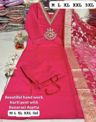 heavy-pure-muslin-viscose-kurti-pant-dupatta-set-with-hand-embroidery-jacquard-work-color-pink