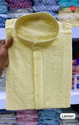 heavy-rayon-men-kurta-pyjama-set-chikankari-work-color-lemon