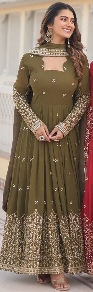 heavy-silk-gown-dupatta-suit-with-sequence-embroidery-work-army-green
