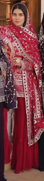  heavy-silk-kurti-sharara-dupatta-set_sequins-embroidery-work-color-wine