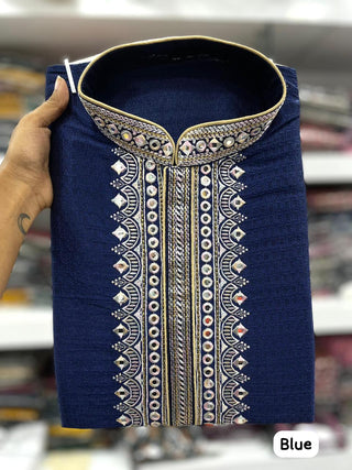 Varman Indian Men Kurta  Ready to Wear Cotton Jacquard  Embroidery Party Wear, Listing ID: PRE8956299149594