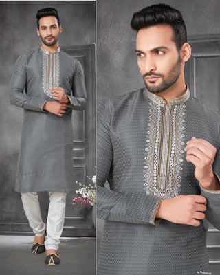 Varman Indian Men Kurta  Ready to Wear Cotton Jacquard  Embroidery Party Wear, Listing ID: PRE8956299149594