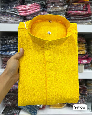indian-men-kurta-pyjama-rayon-chikankari-yellow