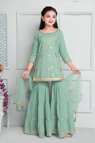 indian-pakistani-girls-salwar-kameez-sharara-gown-dupatta-green