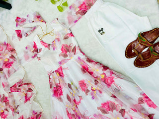 Organza Taby Silk Heavy Quality Fabric With Digital Print Gown, Full Sleeve, Listing ID: PRE8971799134490