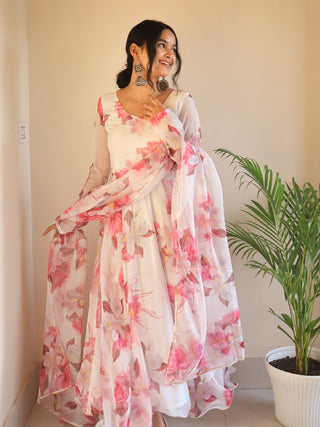 Organza Taby Silk Heavy Quality Fabric With Digital Print Gown, Full Sleeve, Listing ID: PRE8971799134490