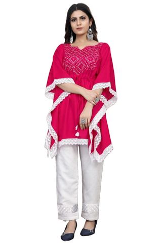 kaftan-rayon-cotton-kurti-with-print-pant-pink-white