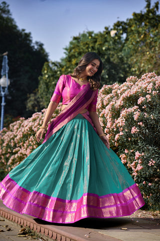 kanchipuram-lehenga-choli-dupatta-set-zari-weaving-work-color-dark-green-2