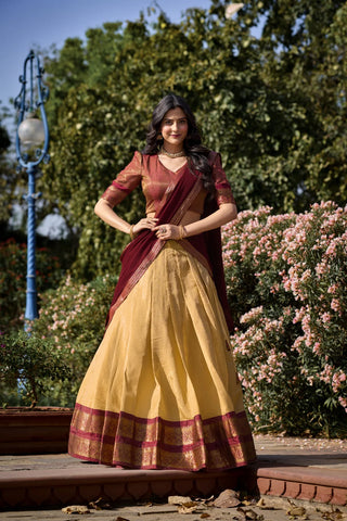 1-4 Days Delivery! Varman Lehenga For Women / Girls Ready To Wear Lehenga Choli Dupatta Set Kanchipuram With Zari Weaving Work Party Wear Fully Stitched Blouse, Listing ID: 9822704664858
