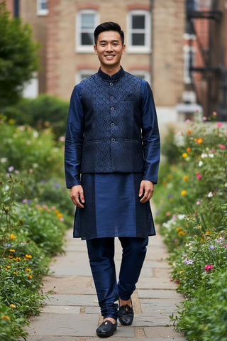 koti-kurta-pyjama-set-silk-with-jacquard-color-navy-blue