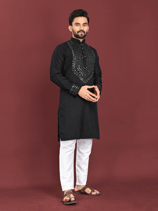 kurta-pyjama-set-silk-with-mirror-hand-work-color-black-1