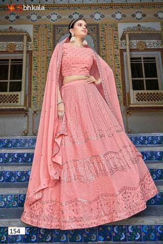 VARMAN DESIGNER PEACH COLOR LEHENGHA CHOLI WITH SEQUIN AND EMBROIDERY WORK FOR WOMEN READY TO WEAR FULLY STITCHED ID : 10442013606170