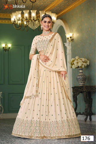 VARMAN DESIGNER BEIGE COLOR LEHENGHA CHOLI  WITH SEQUIN AND EMBROIDERY WORK FOR WOMEN READY TO WEAR FULLY STITCHED ID :10442035101978