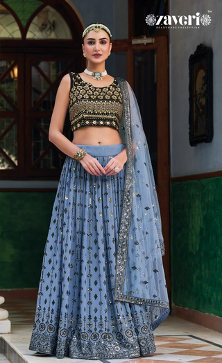 Varman Indian Lehenga for Women Ready to Wear Designer Lehenga Choli   Georgette Embroidery, Sequin Blue Color  Fully Stitched Blouse, Listing ID: 198354998