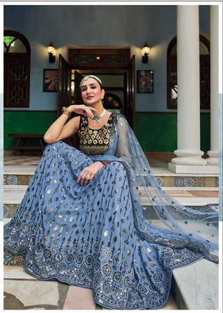 Varman Indian Lehenga for Women Ready to Wear Designer Lehenga Choli   Georgette Embroidery, Sequin Blue Color  Fully Stitched Blouse, Listing ID: 198354998