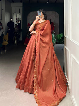 lehenga- choli-dupatta-set-korean-pure-tussar-sequence-embroidery-work-color-pele-red-1