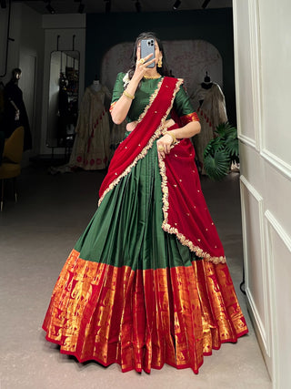 lehenga-choli-dupatta-set-narayan-pattu-zari-weaving-sequence-embroidery-work-color-green-red-2