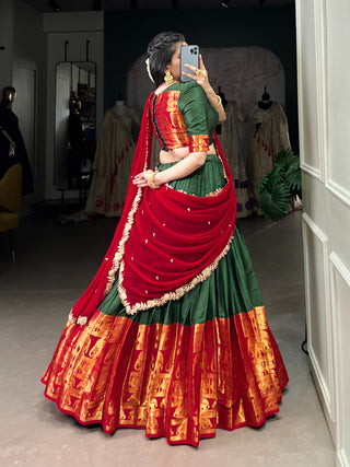 lehenga-choli-dupatta-set-narayan-pattu-zari-weaving-sequence-embroidery-work-color-green-red-3