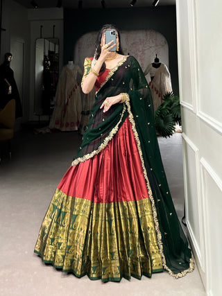 lehenga-choli-dupatta-set-narayan-pattu-zari-weaving-sequence-embroidery-work-color-maroon-green-1