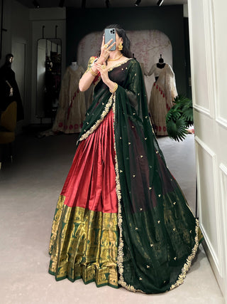 lehenga-choli-dupatta-set-narayan-pattu-zari-weaving-sequence-embroidery-work-color-maroon-green-2