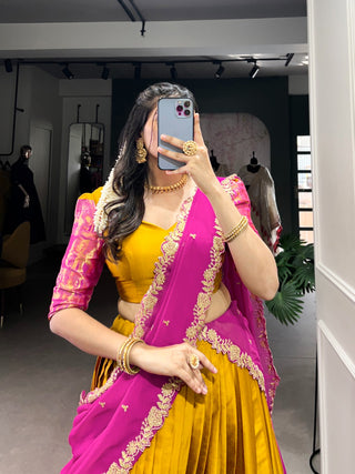 lehenga-choli-dupatta-set-narayan-pattu-zari-weaving-sequence-embroidery-work-color-yellow-magenta-4