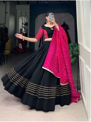 lehenga- choli -dupatta-set-pure-chanderi-zari-weaving-with-gota-patti-lace-work-color-black-1