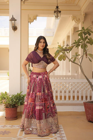 lehenga-choli-dupatta-set-russiansilk-digital-Print-foil-embroidery-work-color-brown-1