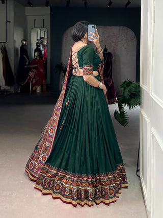 lehenga-choli-dupatta-set-tasar-silk-gamthi-print-embossed-design-gotta-patti-lace-color-green-3