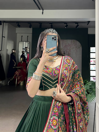 lehenga-choli-dupatta-set-tasar-silk-gamthi-print-embossed-design-gotta-patti-lace-color-green-4