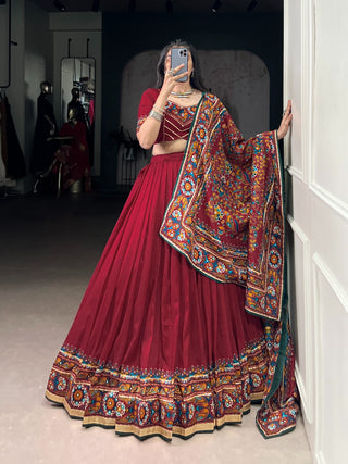lehenga-choli-dupatta-set-tasar-silk-gamthi-print-embossed-design-gotta-patti-lace-color-maroon-1
