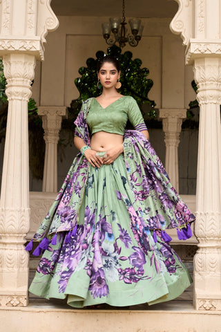 lehenga-choli-dupatta-set-tussar-silk-floral-print-with-lace-touch-up-work-color-green-1