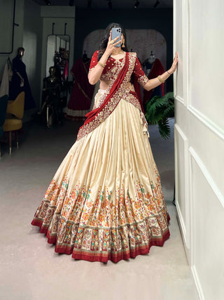 lehenga-choli-dupatta-set-tussar-silk-foil-print-sequins-thread-embroidery-work-color-cream-1