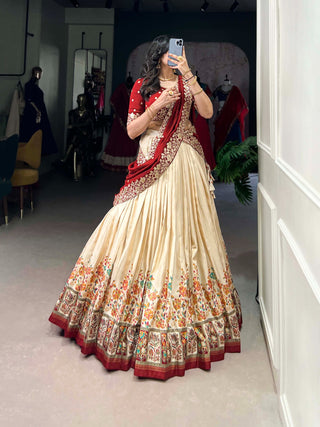lehenga-choli-dupatta-set-tussar-silk-foil-print-sequins-thread-embroidery-work-color-cream-2