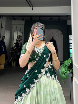 lehenga-choli-dupatta-set-zari-kota-banglory-vichitra-silk-zari-weaving-sequins-thread-embroidery-work-color-green-3