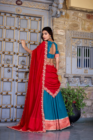 lehenga-kurti-dupatta-set-pure-vichitra-silk-zari-weaving-sequins-lace-work-color-blue-5