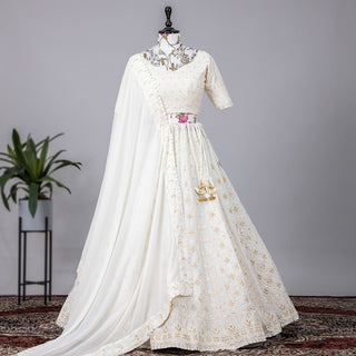 White Color Gorgeous georgette Lehenga With Sequins work and Dupatta