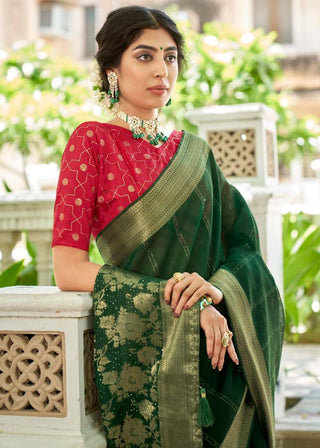 linen-silk-saree-sequence-work-croatina-lace-color-bottle-green-2
