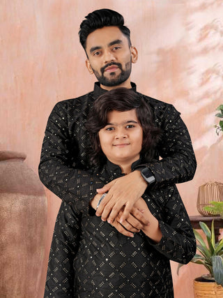 men-kids-combo-kurta-pyjama-set-heavy-soft-silk-with-silver-mate-sequence-embroidery-work-color-black-2