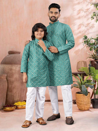 men-kids-combo-kurta-pyjama-set-heavy-soft-silk-with-silver-mate-sequence-embroidery-work-color-cyan-1