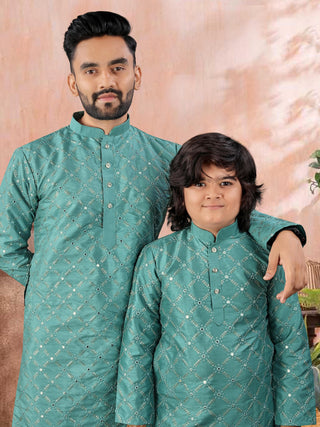 men-kids-combo-kurta-pyjama-set-heavy-soft-silk-with-silver-mate-sequence-embroidery-work-color-cyan-2