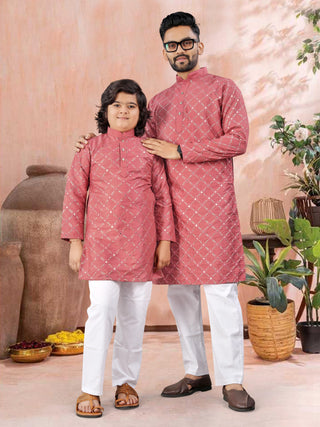 men-kids-combo-kurta-pyjama-set-heavy-soft-silk-with-silver-mate-sequence-embroidery-work-color-dirty-pink-1
