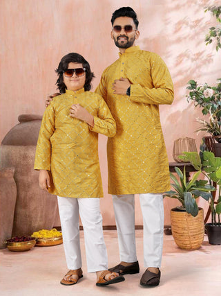 men-kids-combo-kurta-pyjama-set-heavy-soft-silk-with-silver-mate-sequence-embroidery-work-color-gold-1