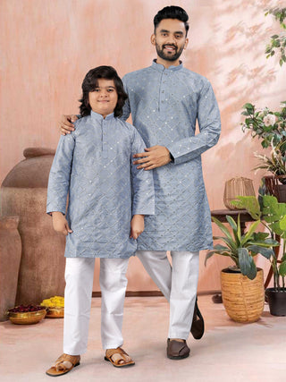 men-kids-combo-kurta-pyjama-set-heavy-soft-silk-with-silver-mate-sequence-embroidery-work-color-grey-1