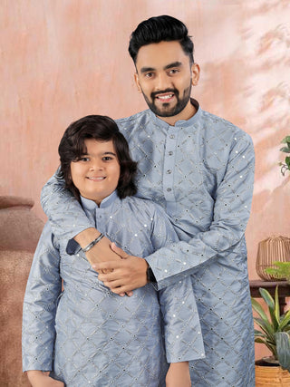 men-kids-combo-kurta-pyjama-set-heavy-soft-silk-with-silver-mate-sequence-embroidery-work-color-grey-2