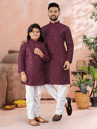 men-kids-combo-kurta-pyjama-set-heavy-soft-silk-with-silver-mate-sequence-embroidery-work-color-maroon-1
